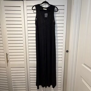 Lucid Pink Black Sleeveless Lace Button Front Maxi Dress Women's Large